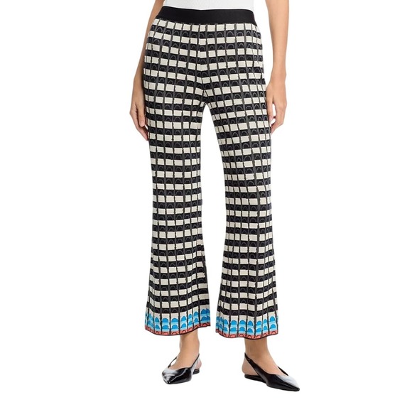 Aldo Martins Boho Women's Wide Leg Pants Black White Pattern Border Hem Small